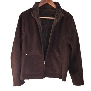 Lole Brown Sherpa Bomber Jacket Reverable